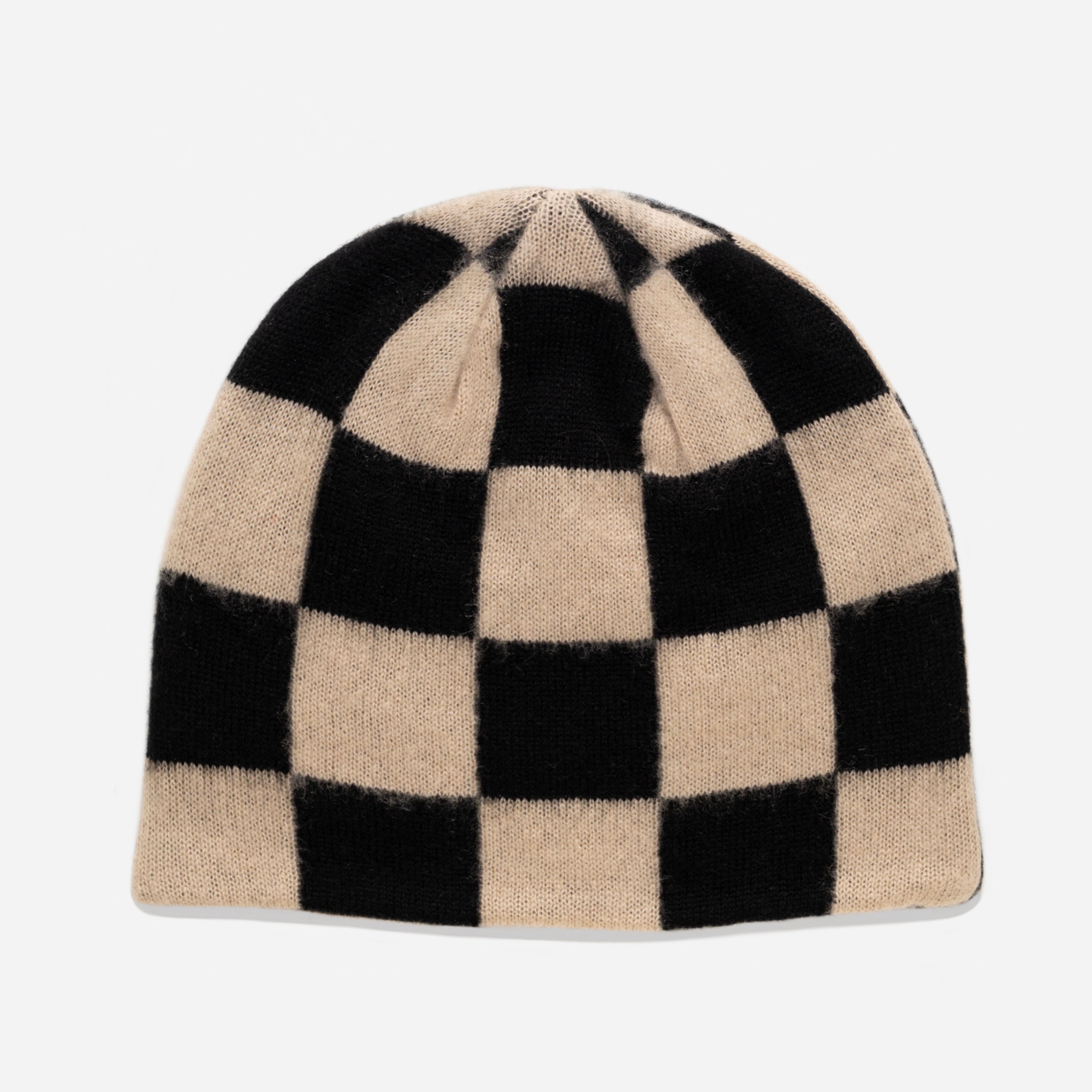 CHECKERED MOHAIR SKULL CAP (BLACK/CREAM)