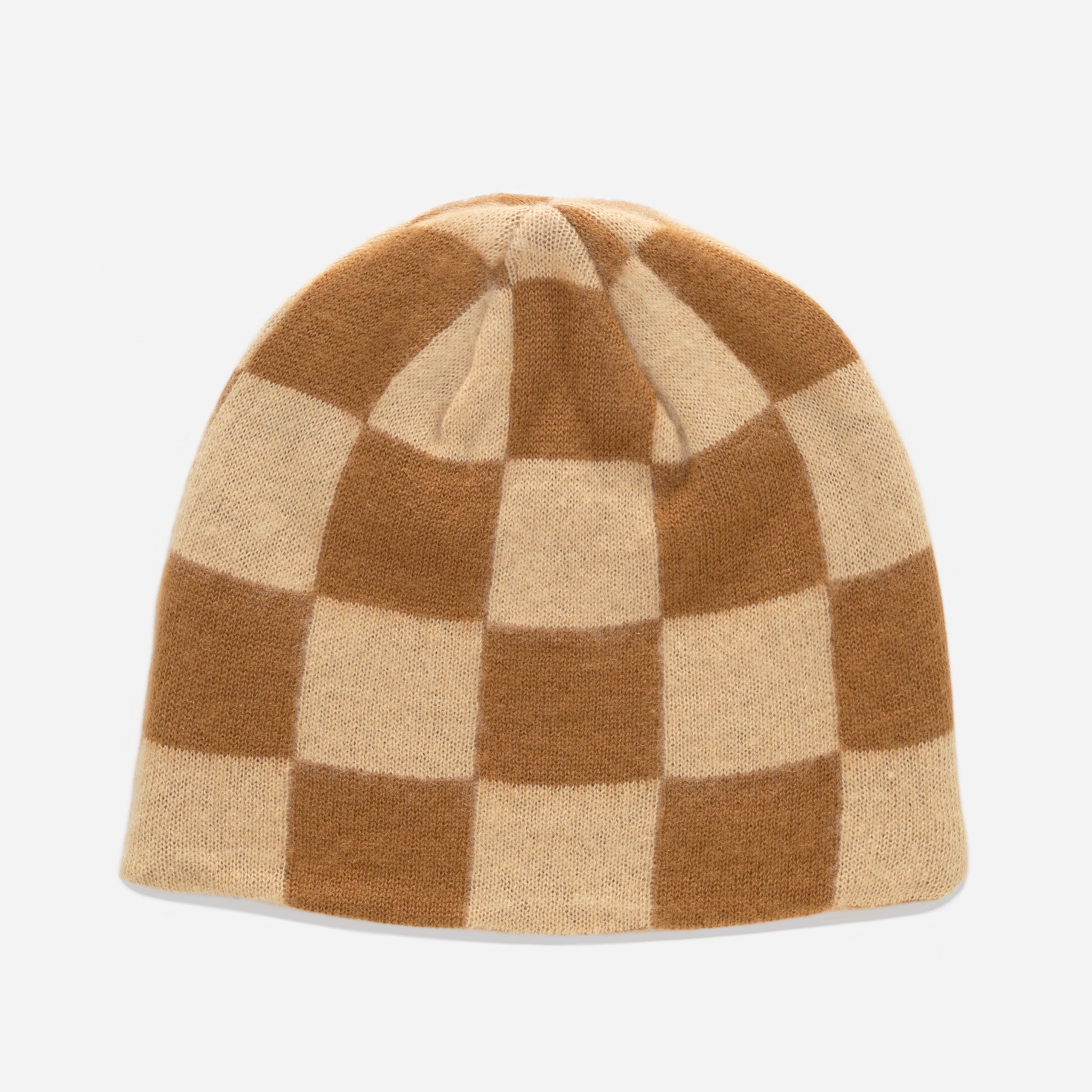 CHECKERED MOHAIR SKULL CAP (COFFEE)